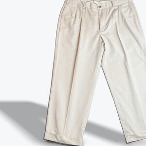 Pleated Chino Khaki Pants Mens 36S Vintage ORVIS Trousers Cuffed Preppy Academia
